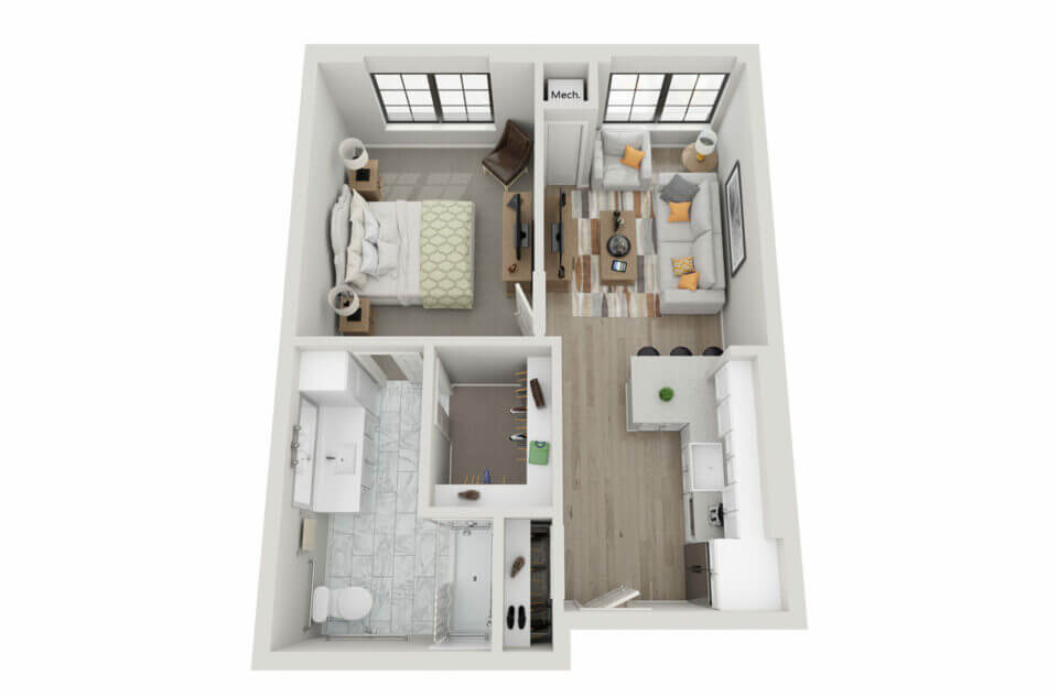 Longleaf Bee Cave The Mayfield one-bedroom floor plan rendering