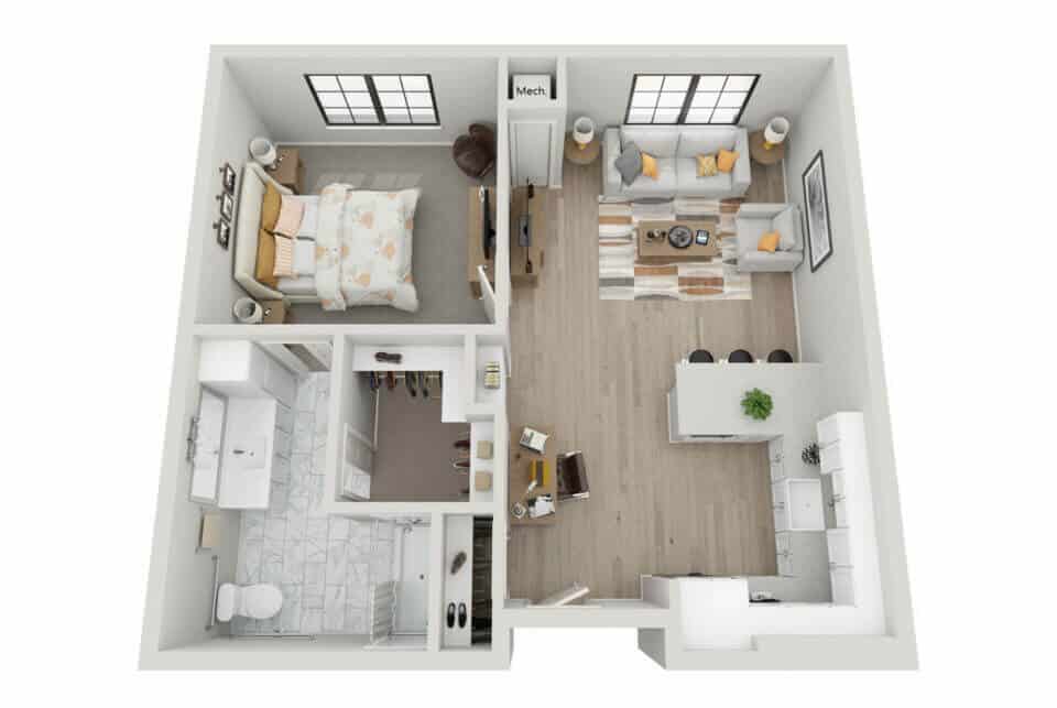 Longleaf Bee Cave The Vista one-bedroom floor plan rendering