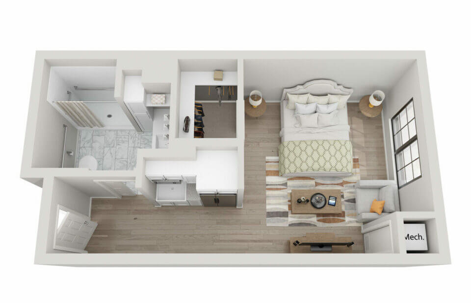 Longleaf Bee Cave The Formosa studio floor plan rendering