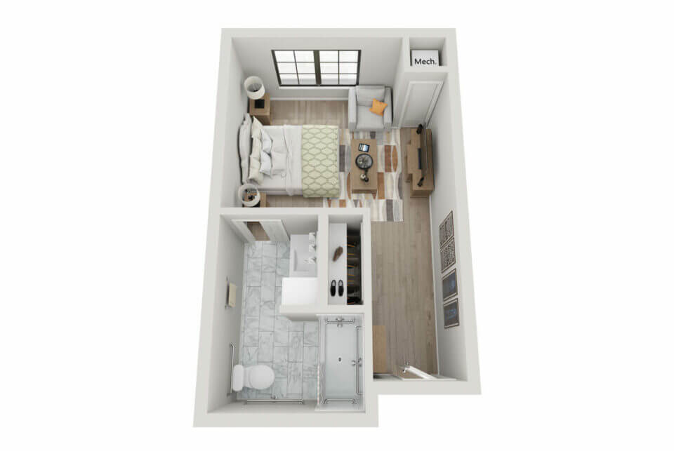 Longleaf Bee Cave The Mansfield Memory Care studio floor plan rendering