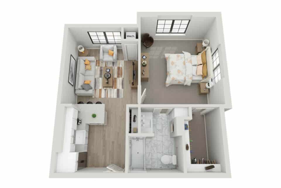 Longleaf Bee Cave The Heartwood one-bedroom floor plan rendering