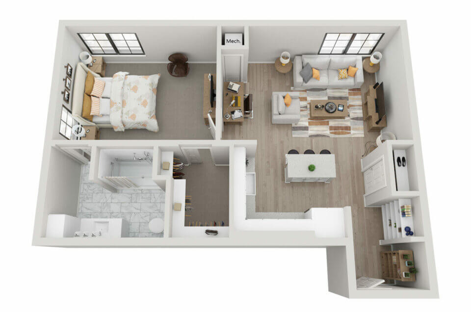 Longleaf Bee Cave The Millett one-bedroom floor plan rendering