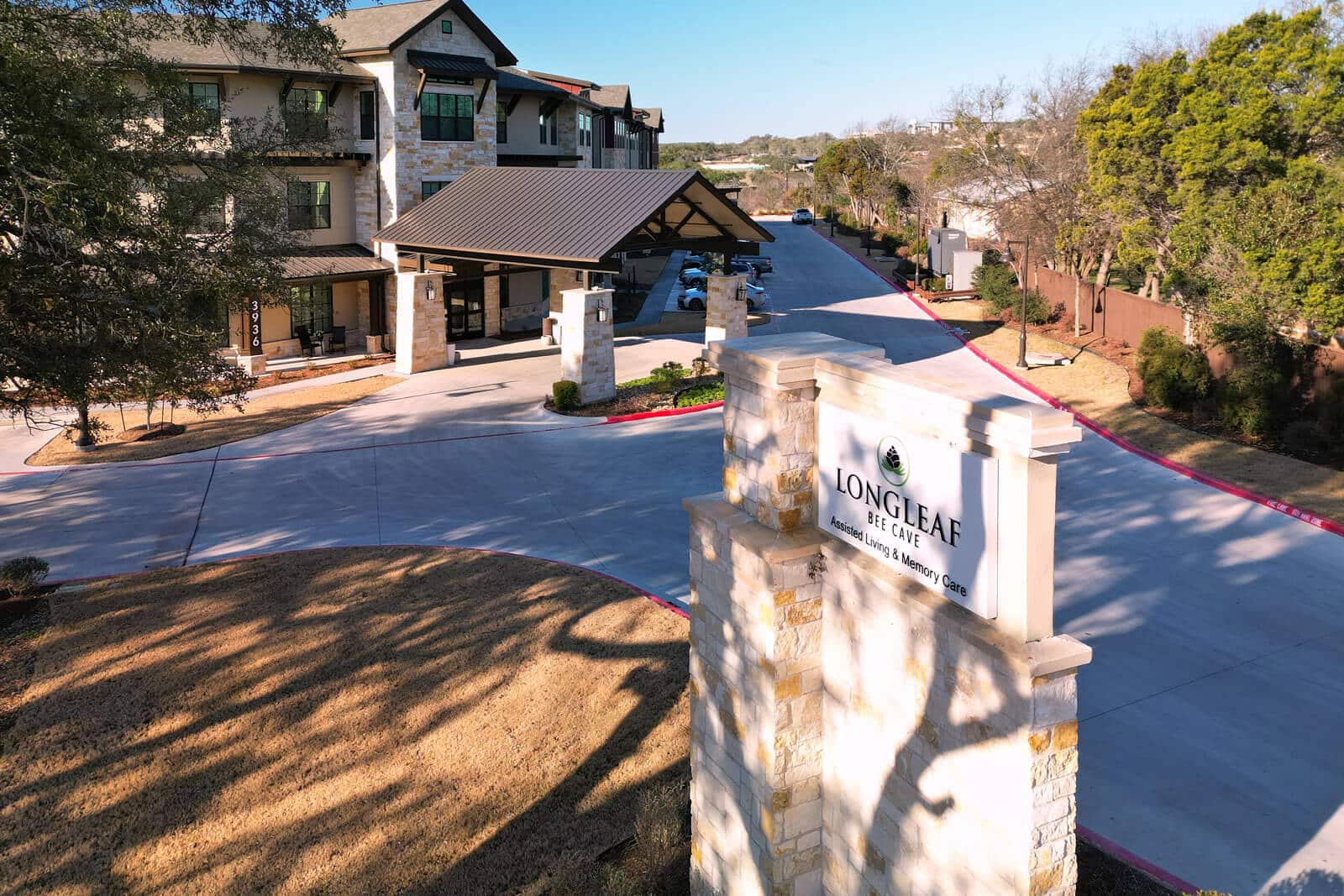 front entrance and sign at Longleaf Bee Cave