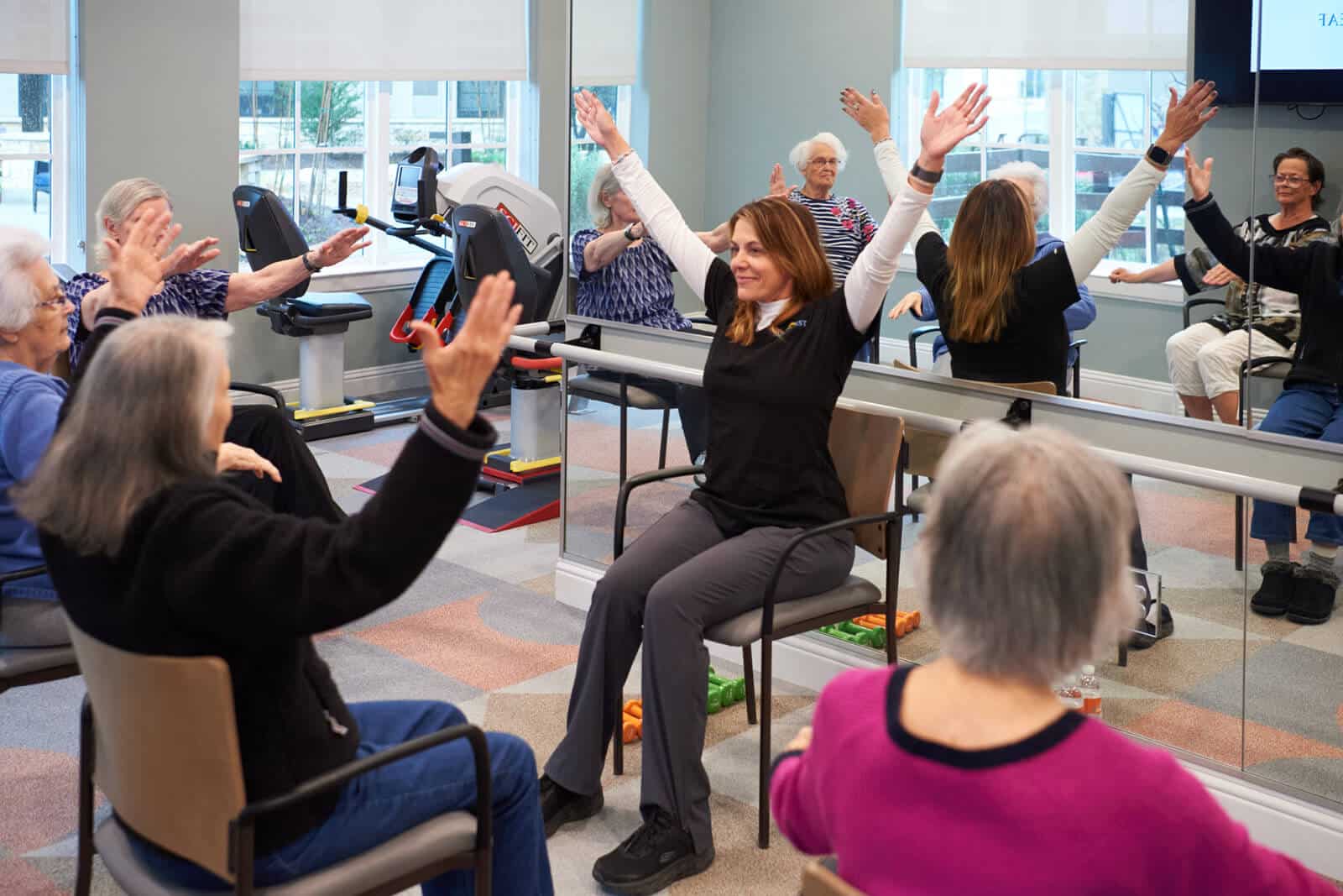residents exercising at a fitness class